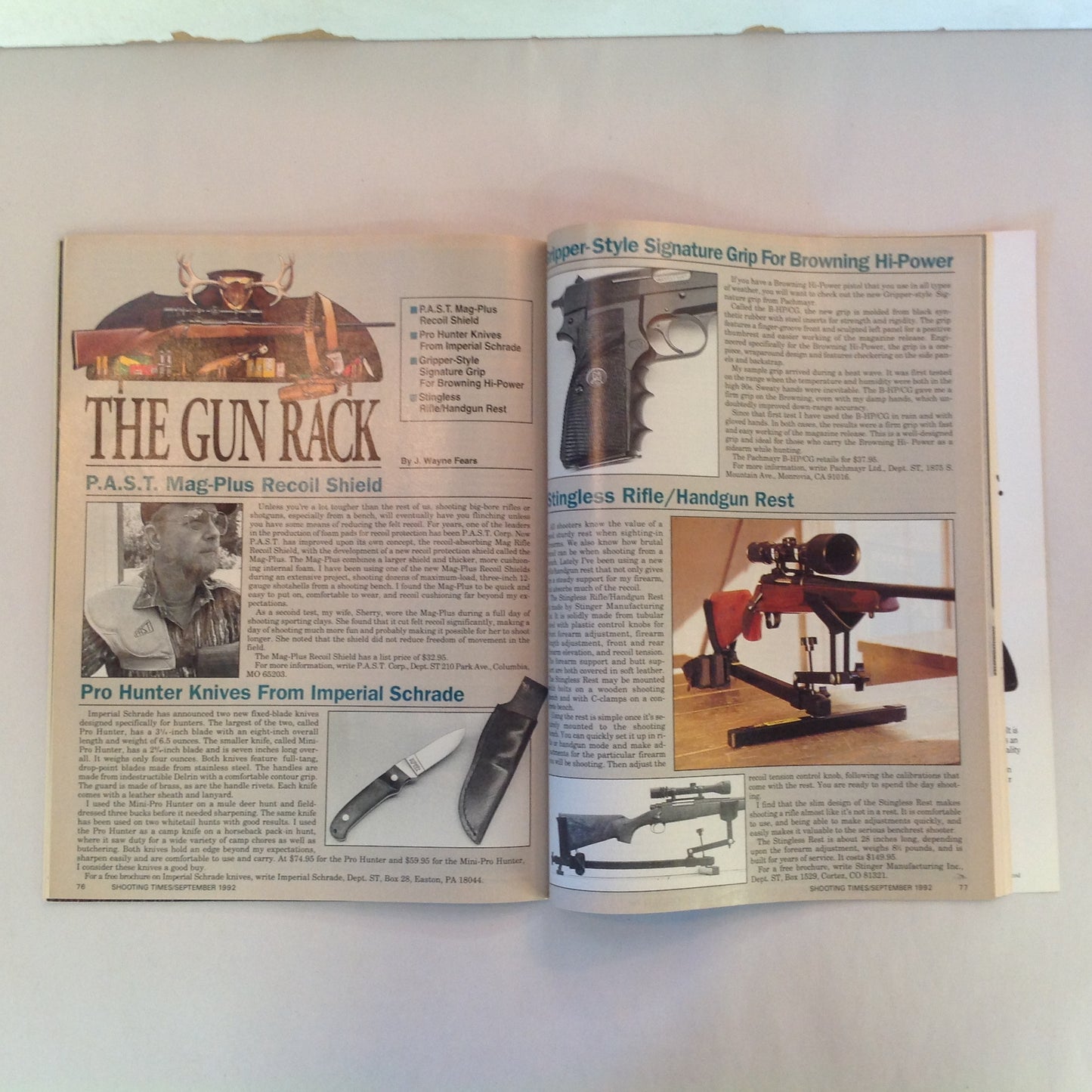 Vintage Sep 1992 Shooting Times Magazine .41 Magnum .22 Bolt Vs Auto .358 Shooting Times Alaskan Special Report: Handgun Hunting Holsters