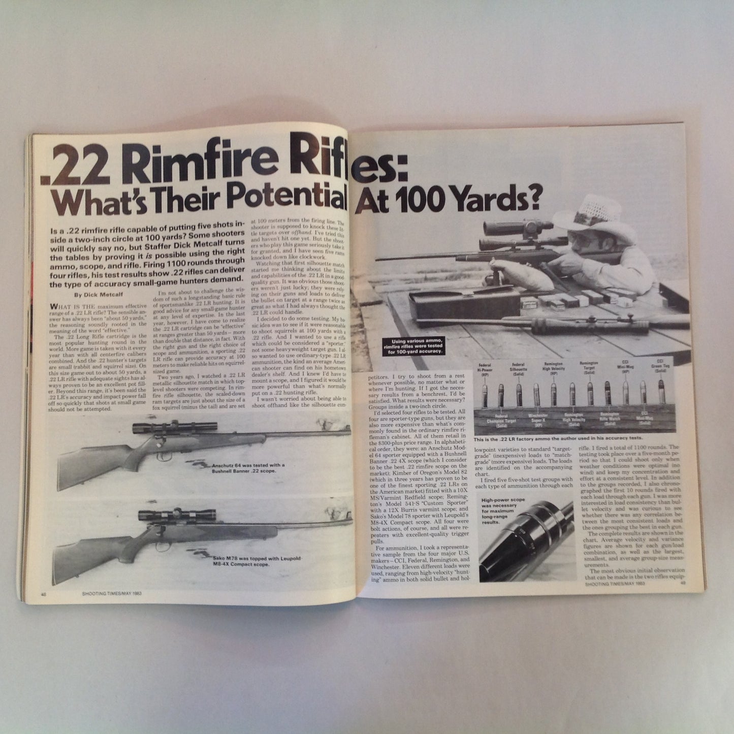 Vintage May 1983 Shooting Times Magazine Remington's New Model Seven .308 WCF Handloading 1100 Round Test Report