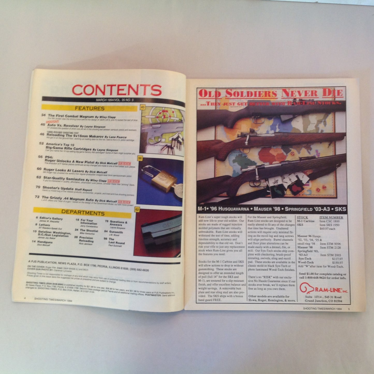 Vintage Mar 1994 Shooting Times Magazine Special Handgun Issue Ruger P94 Auto Lasers Autos Vs Revolvers Shootout