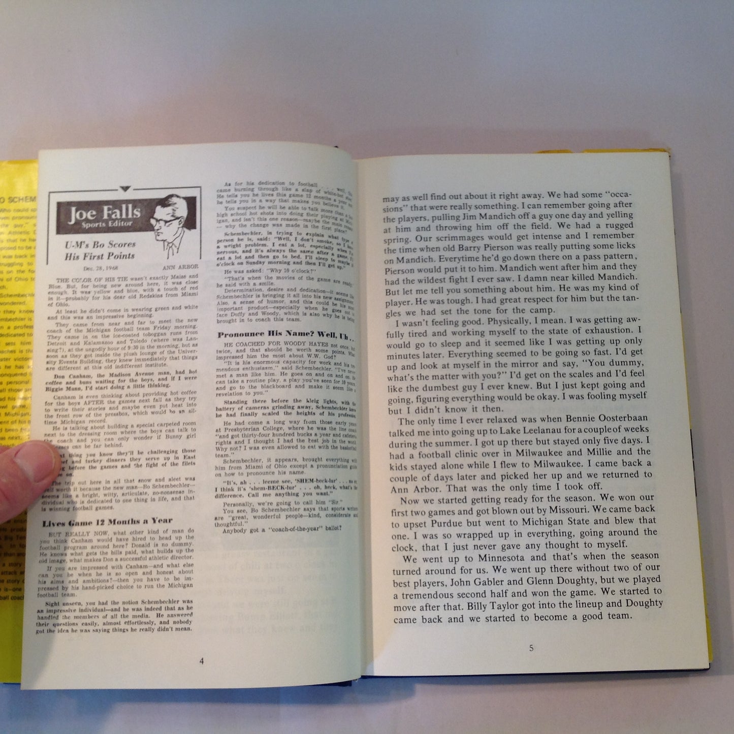 Vintage 1973 Hardcover Bo Schembechler: Man In Motion Joe Falls First Edition