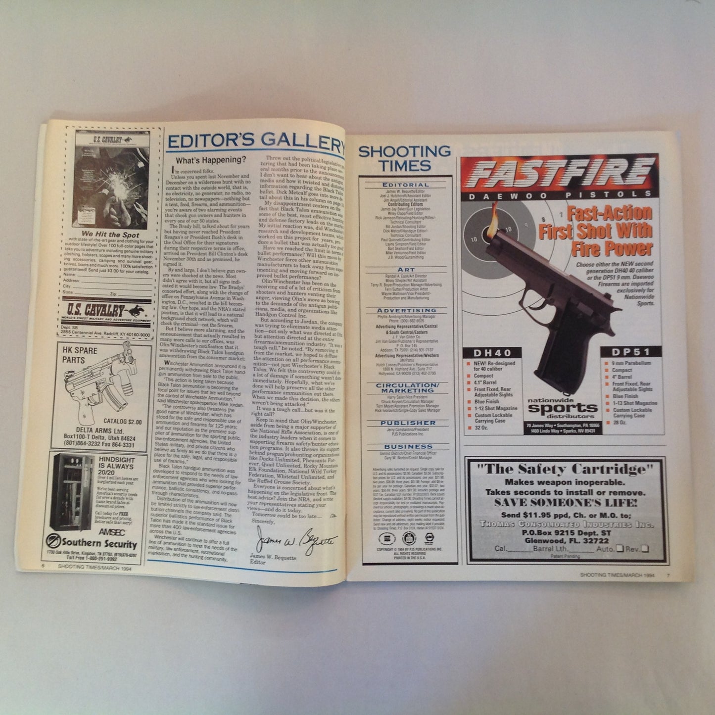 Vintage Mar 1994 Shooting Times Magazine Special Handgun Issue Ruger P94 Auto Lasers Autos Vs Revolvers Shootout