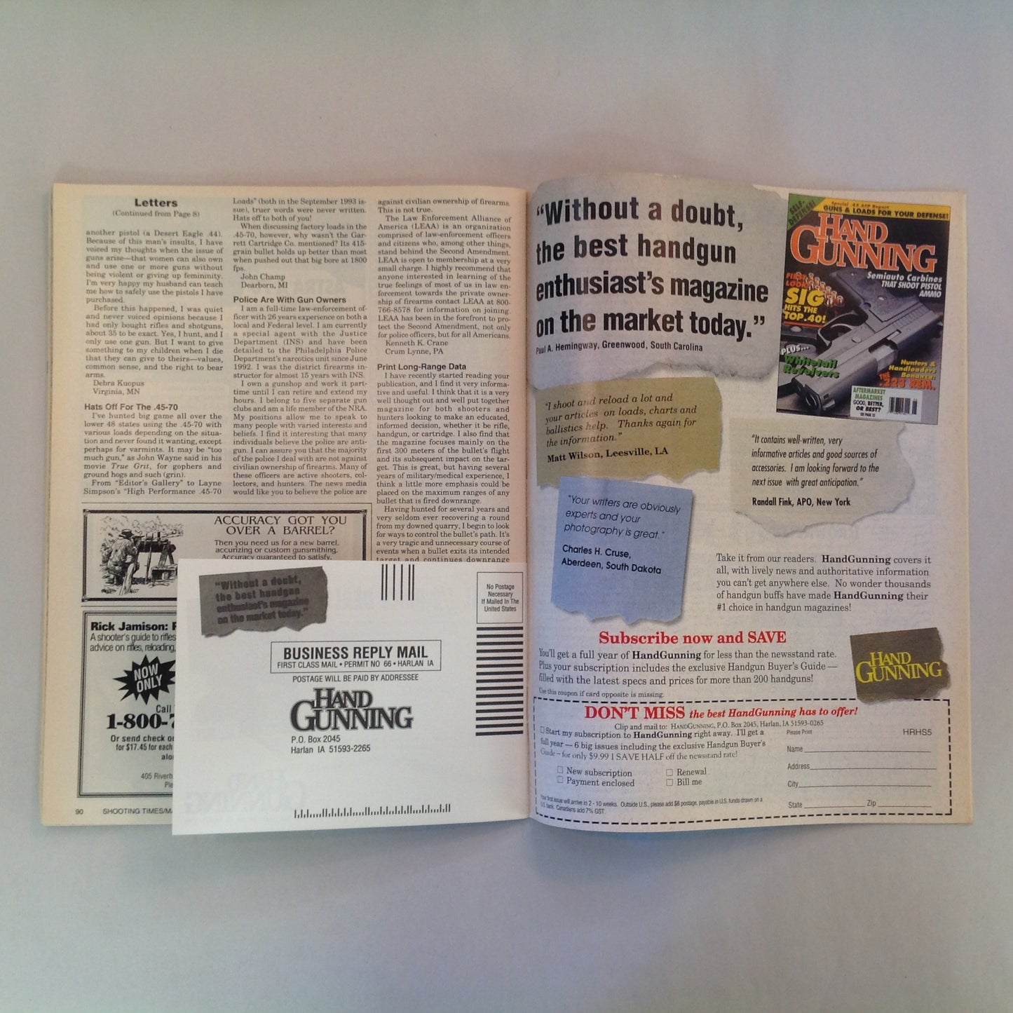 Vintage Mar 1994 Shooting Times Magazine Special Handgun Issue Ruger P94 Auto Lasers Autos Vs Revolvers Shootout