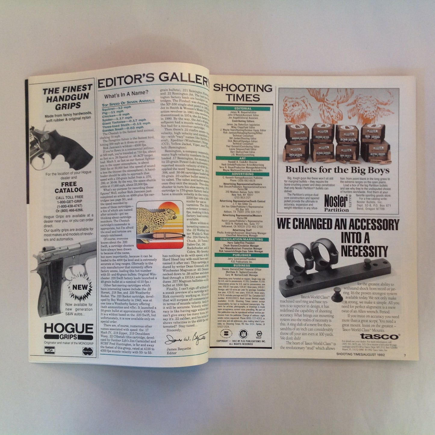 Vintage Aug 1992 Shooting Times Magazine Ruger .22/.45 Auto Pistol .44 Special Five Shot Revolvers 4000fps Cartridges