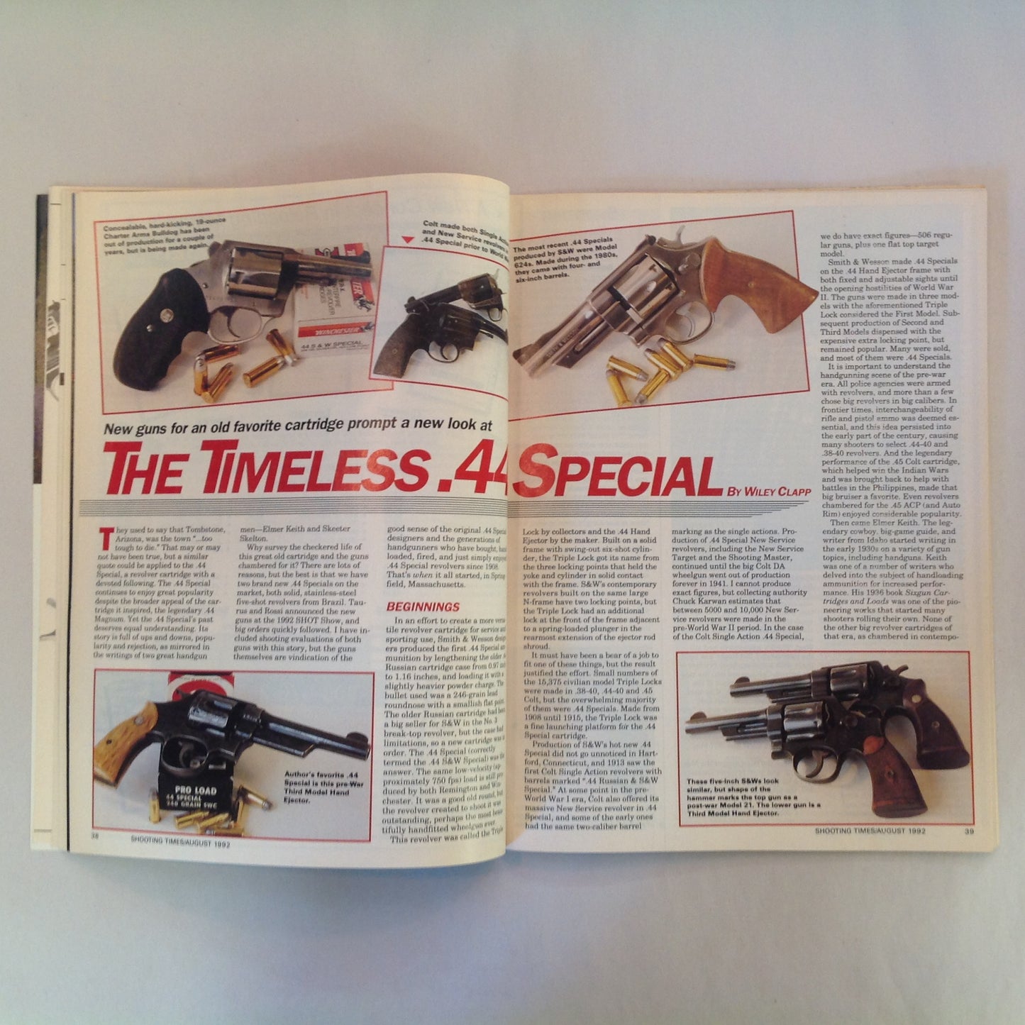 Vintage Aug 1992 Shooting Times Magazine Ruger .22/.45 Auto Pistol .44 Special Five Shot Revolvers 4000fps Cartridges