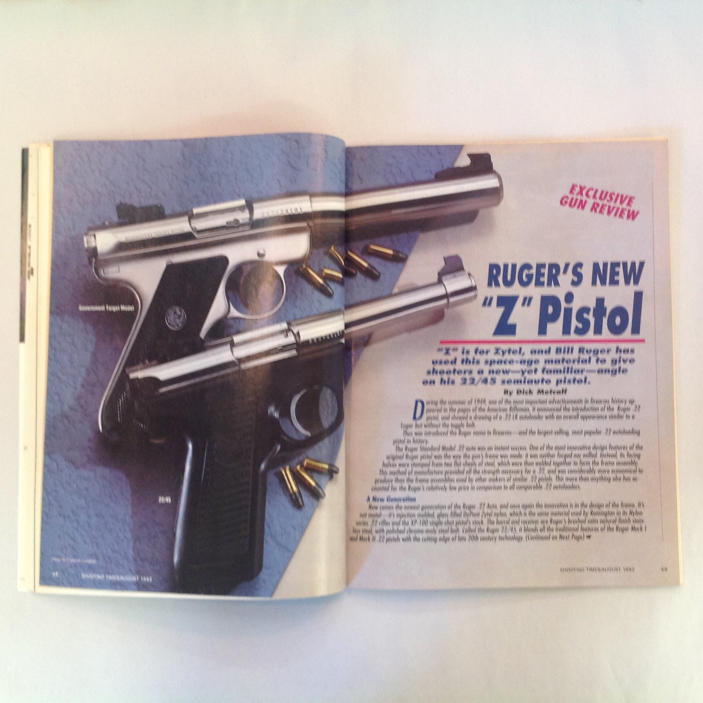 Vintage Aug 1992 Shooting Times Magazine Ruger .22/.45 Auto Pistol .44 Special Five Shot Revolvers 4000fps Cartridges