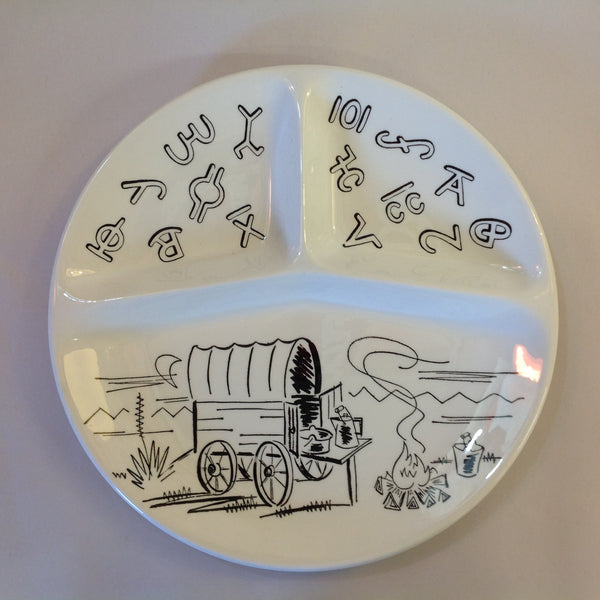Vintage Western Style Ranch Brand Chuck Wagon White Porcelain Divided Dinner Plate and Mug