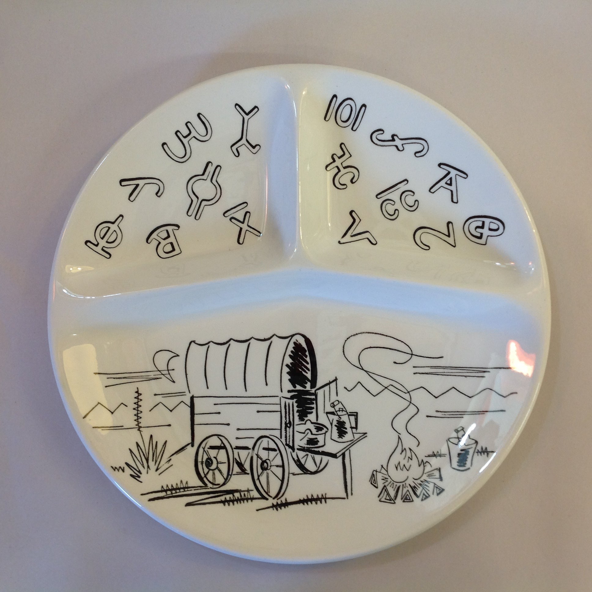 Vintage Western Style Ranch Brand Chuck Wagon White Porcelain Divided Dinner Plate