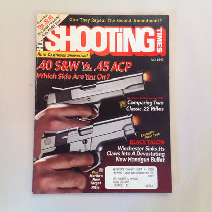 Vintage Jun 1992 Shooting Times Magazine .40 S&W Vs .45 ACP Classic .22 Rifles Black Talon Winchester
