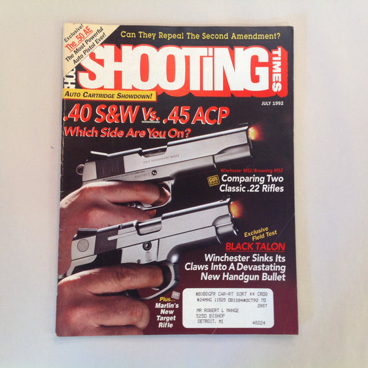 Vintage Jun 1992 Shooting Times Magazine .40 S&W Vs .45 ACP Classic .22 Rifles Black Talon Winchester