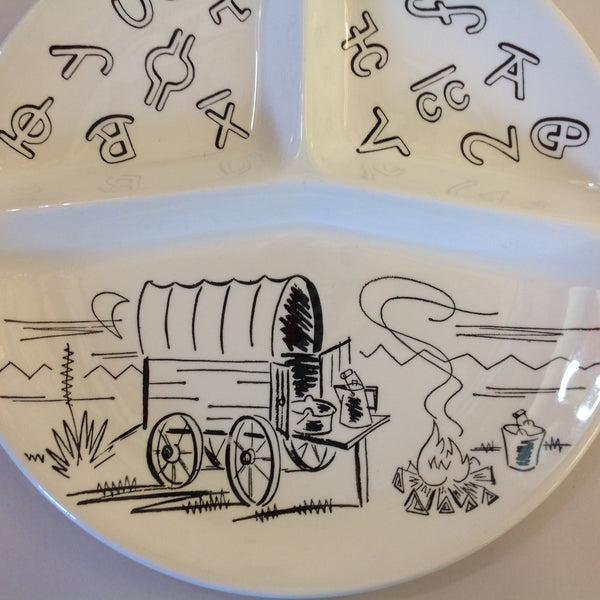 Vintage Western Style Ranch Brand Chuck Wagon White Porcelain Divided Dinner Plate and Mug