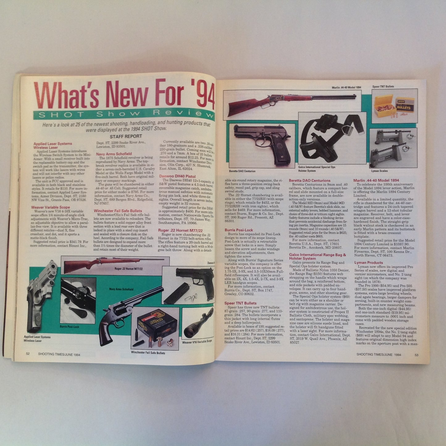 Vintage Jun 1994 Shooting Times Magazine 25 New Guns & Shooting Products S&W Sigma Series Semiautos as Hunting Rifles Hornady Vector Ammo