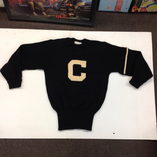 Vintage 1960's Sand-Knit Letterman's Worsted Wool Size 38 Sweater "C" School Unknown Black White