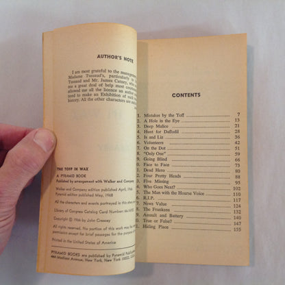 Vintage 1968 Mass Market Paperback The Toff in Wax John Creasey Pyramid First Edition