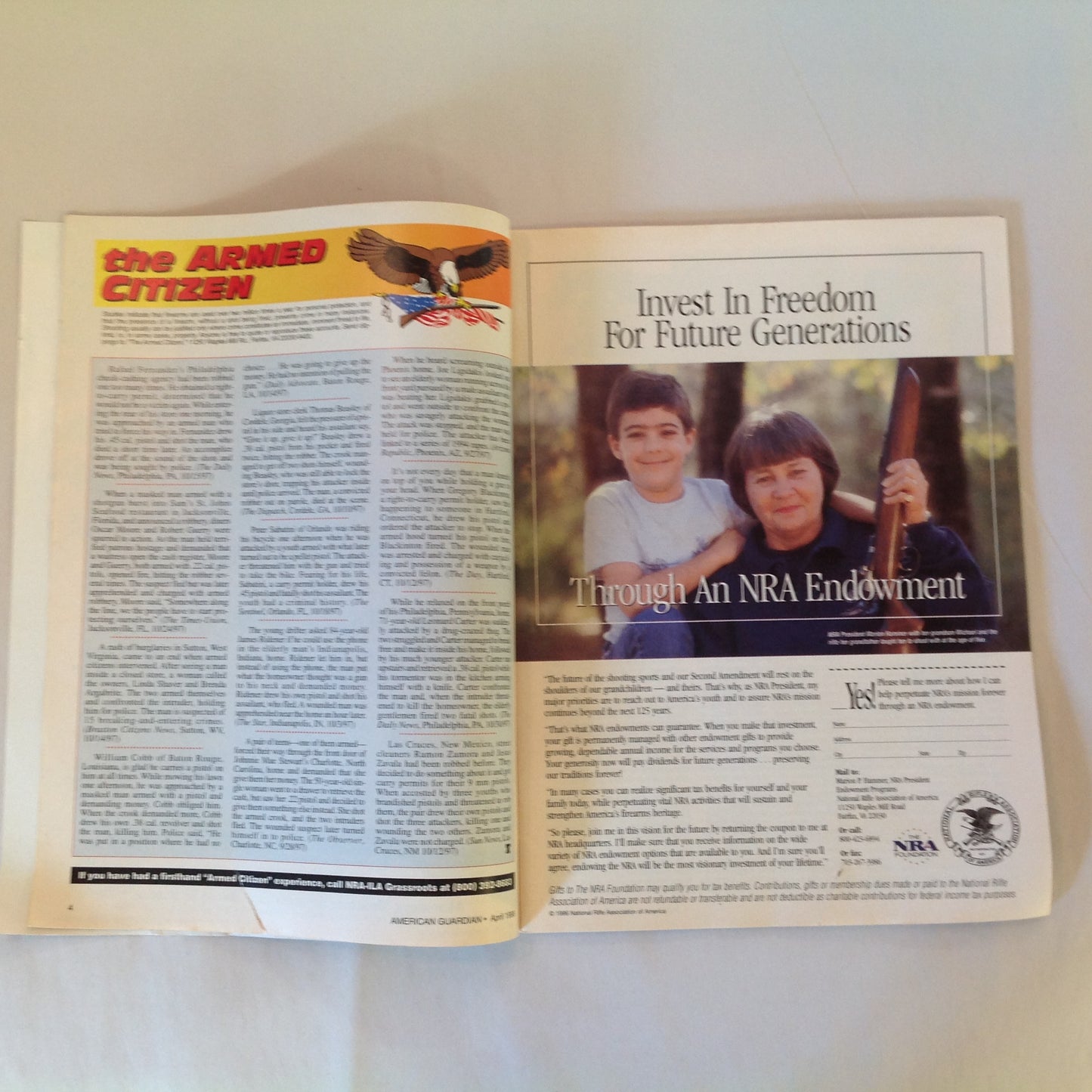 Vintage Apr 1998 American Guardian Magazine NRA Journal 2nd Gun Secrets Fanny Pack Carry Tips