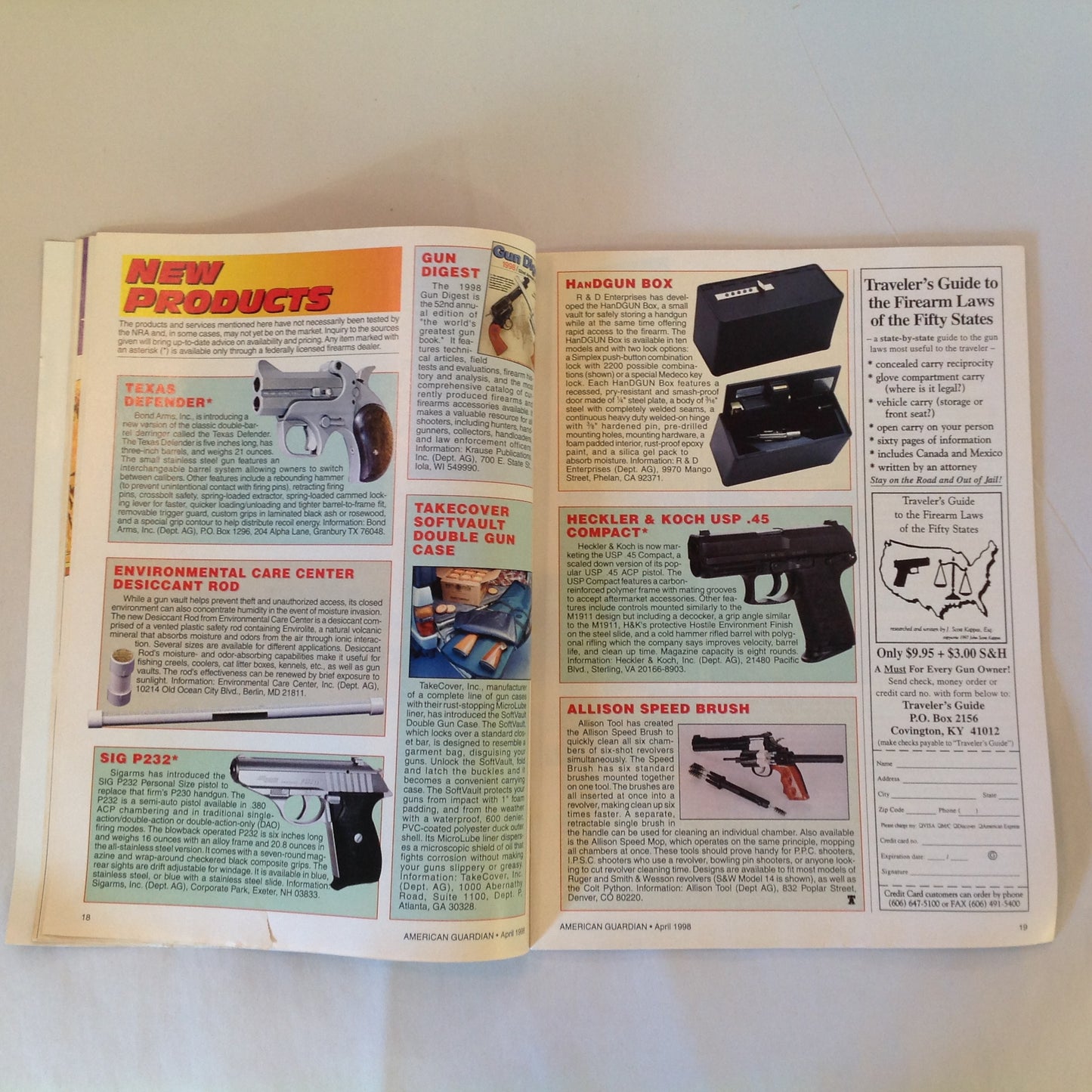 Vintage Apr 1998 American Guardian Magazine NRA Journal 2nd Gun Secrets Fanny Pack Carry Tips