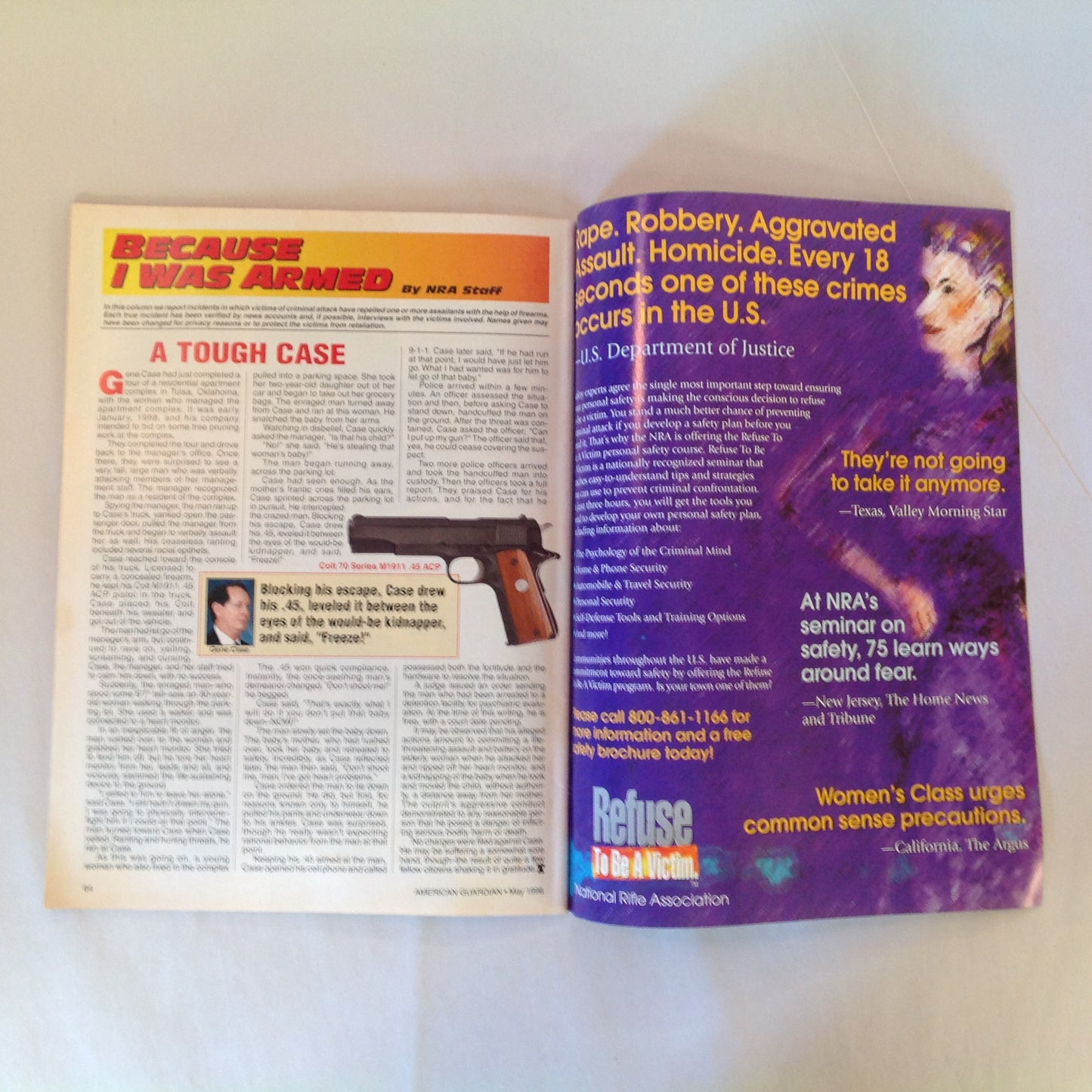 Vintage May 1998 American Guardian Magazine NRA Zero In On Accuracy Pocket Holster Options New Guns for '98