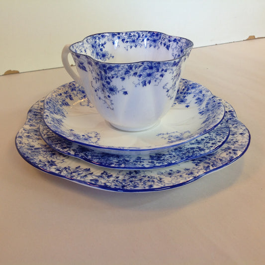 Antique Shelley Dainty Blue Fine Bone China 4 Piece Tea Suite Cup Saucer Tea Plates