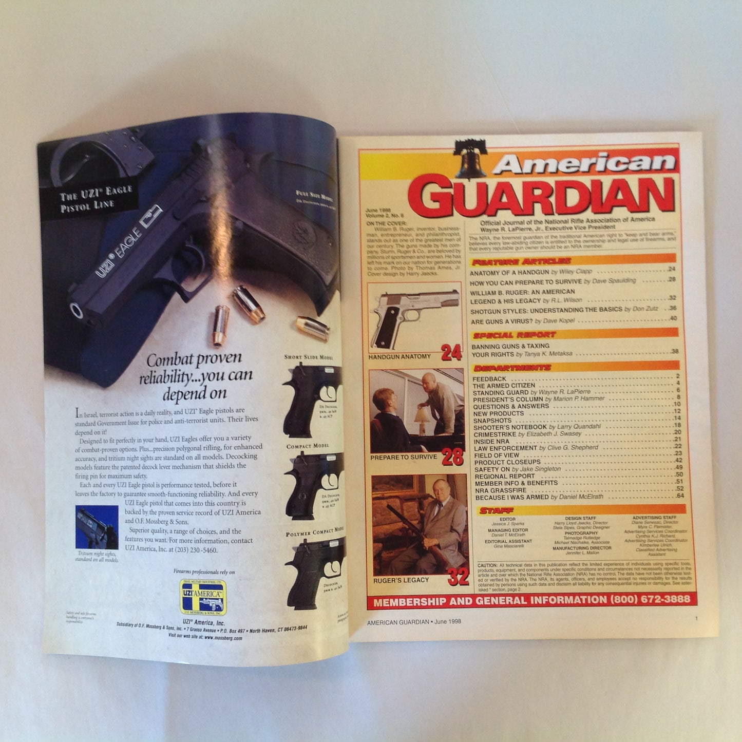 Vintage Jun 1998 American Guardian Magazine William B. Ruger: An American Legend and His Legacy NRA Journal