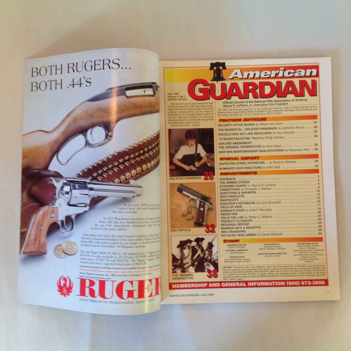 Vintage Jul 1998 American Guardian Magazine 2nd Amendment Security In the Woods Pistols That Act Like Revolvers