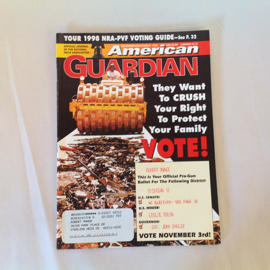 Vintage Nov/Dec 1998 American Guardian Magazine NRA Journal VOTE!