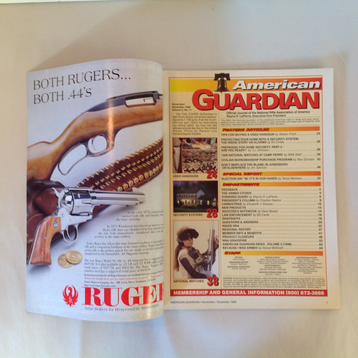 Vintage Nov/Dec 1998 American Guardian Magazine NRA Journal VOTE!