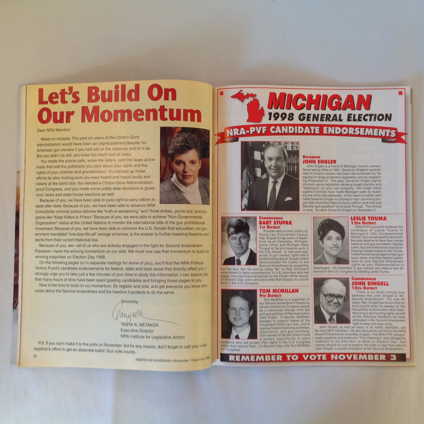 Vintage Nov/Dec 1998 American Guardian Magazine NRA Journal VOTE!