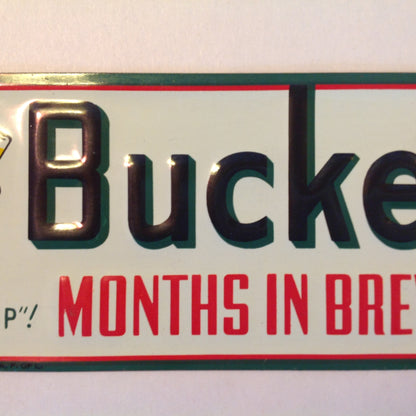 Vintage 1950's-60's Enamel Paint Metal Door Handle Push Plate Sign Buckeye Beer "Picks You Up!"