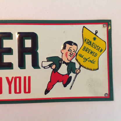 Vintage 1950's-60's Enamel Paint Metal Door Handle Push Plate Sign Buckeye Beer "Picks You Up!"