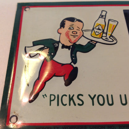 Vintage 1950's-60's Enamel Paint Metal Door Handle Push Plate Sign Buckeye Beer "Picks You Up!"
