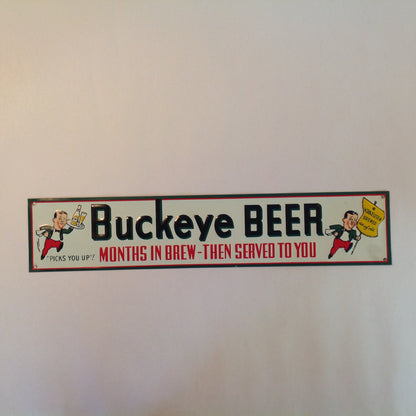 Vintage 1950's-60's Enamel Paint Metal Door Handle Push Plate Sign Buckeye Beer "Picks You Up!"