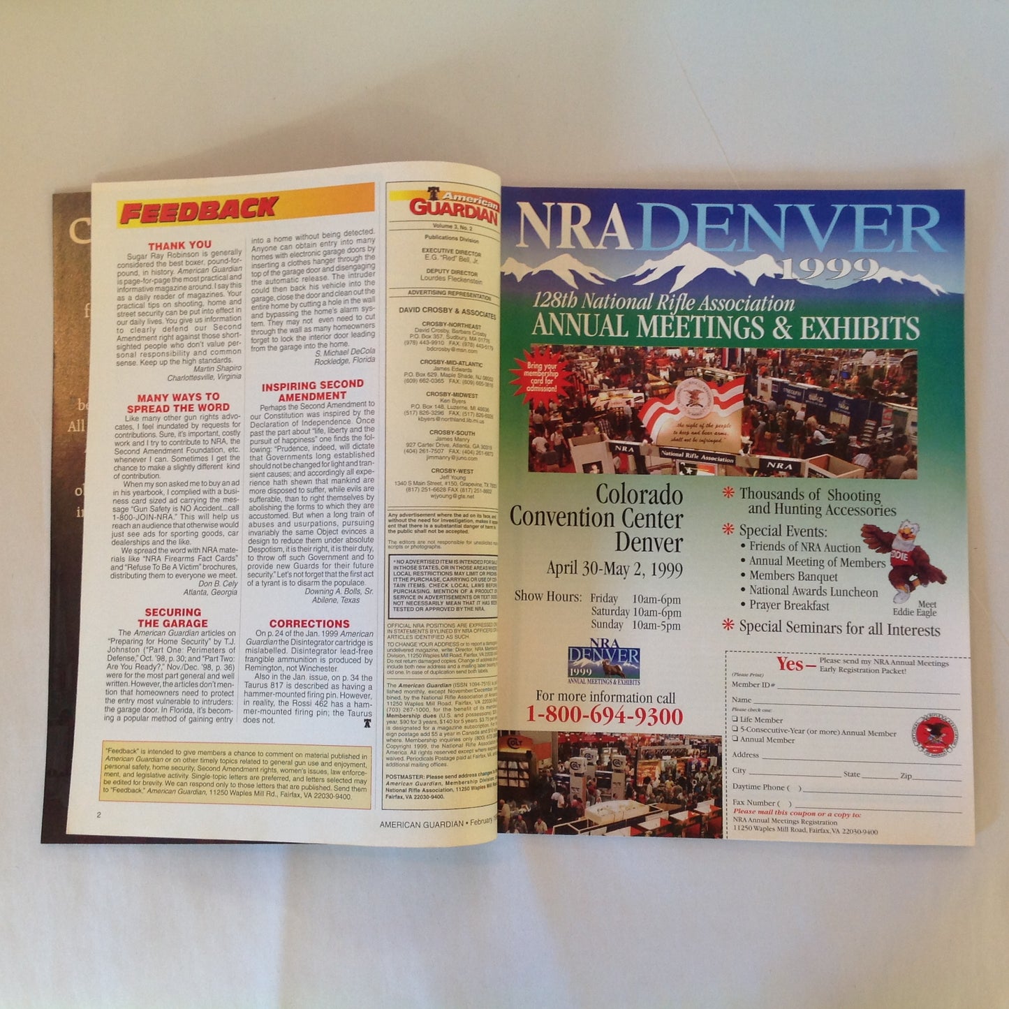 Vintage Feb 1999 American Guardian Magazine NRA Journal Wayne LaPierre & Jim Baker Finding and Fighting