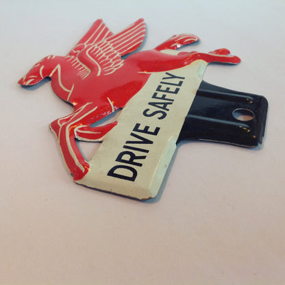 Vintage 1950's-60's Enamel Painted Gas Plate Topper Mobil Drive Safely Red Pegasus