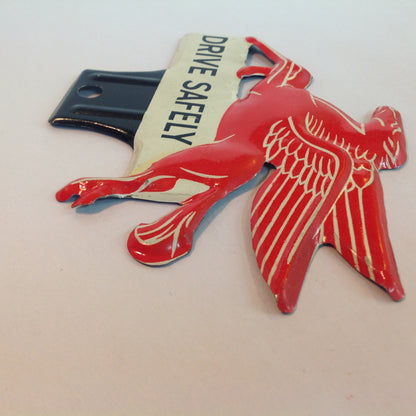 Vintage 1950's-60's Enamel Painted Gas Plate Topper Mobil Drive Safely Red Pegasus