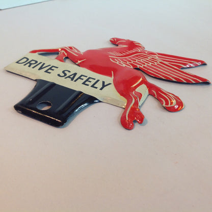 Vintage 1950's-60's Enamel Painted Gas Plate Topper Mobil Drive Safely Red Pegasus