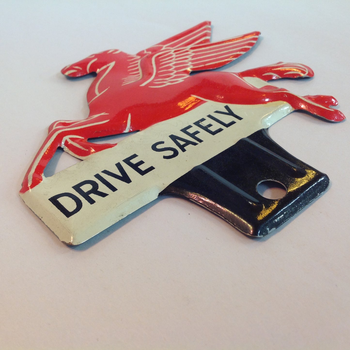 Vintage 1950's-60's Enamel Painted Gas Plate Topper Mobil Drive Safely Red Pegasus