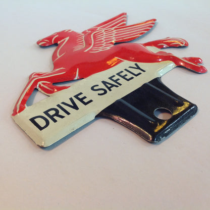 Vintage 1950's-60's Enamel Painted Gas Plate Topper Mobil Drive Safely Red Pegasus