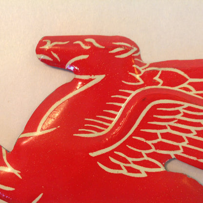 Vintage 1950's-60's Enamel Painted Gas Plate Topper Mobil Drive Safely Red Pegasus