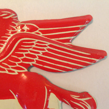 Vintage 1950's-60's Enamel Painted Gas Plate Topper Mobil Drive Safely Red Pegasus