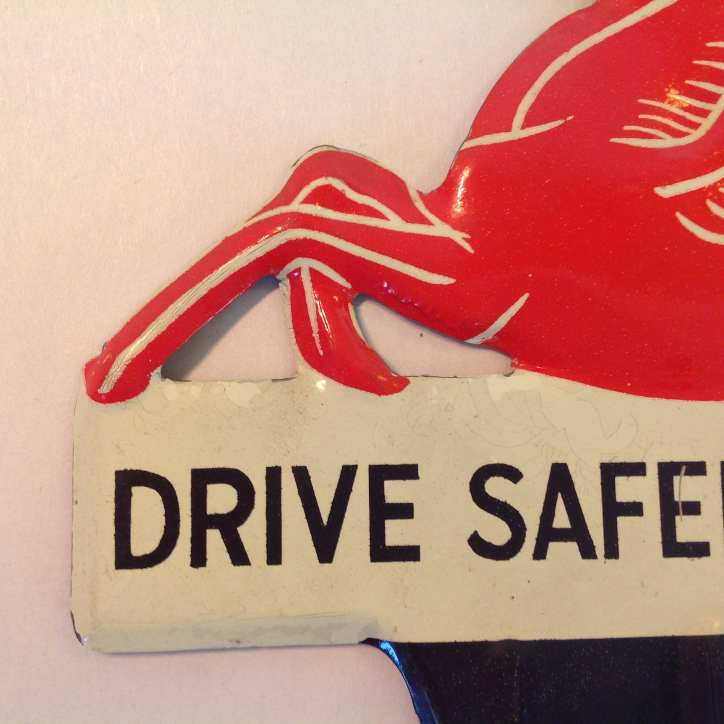 Vintage 1950's-60's Enamel Painted Gas Plate Topper Mobil Drive Safely Red Pegasus