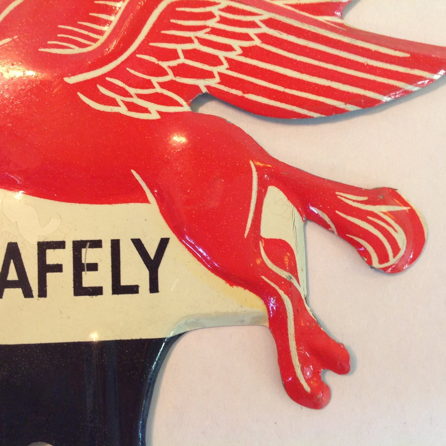 Vintage 1950's-60's Enamel Painted Gas Plate Topper Mobil Drive Safely Red Pegasus