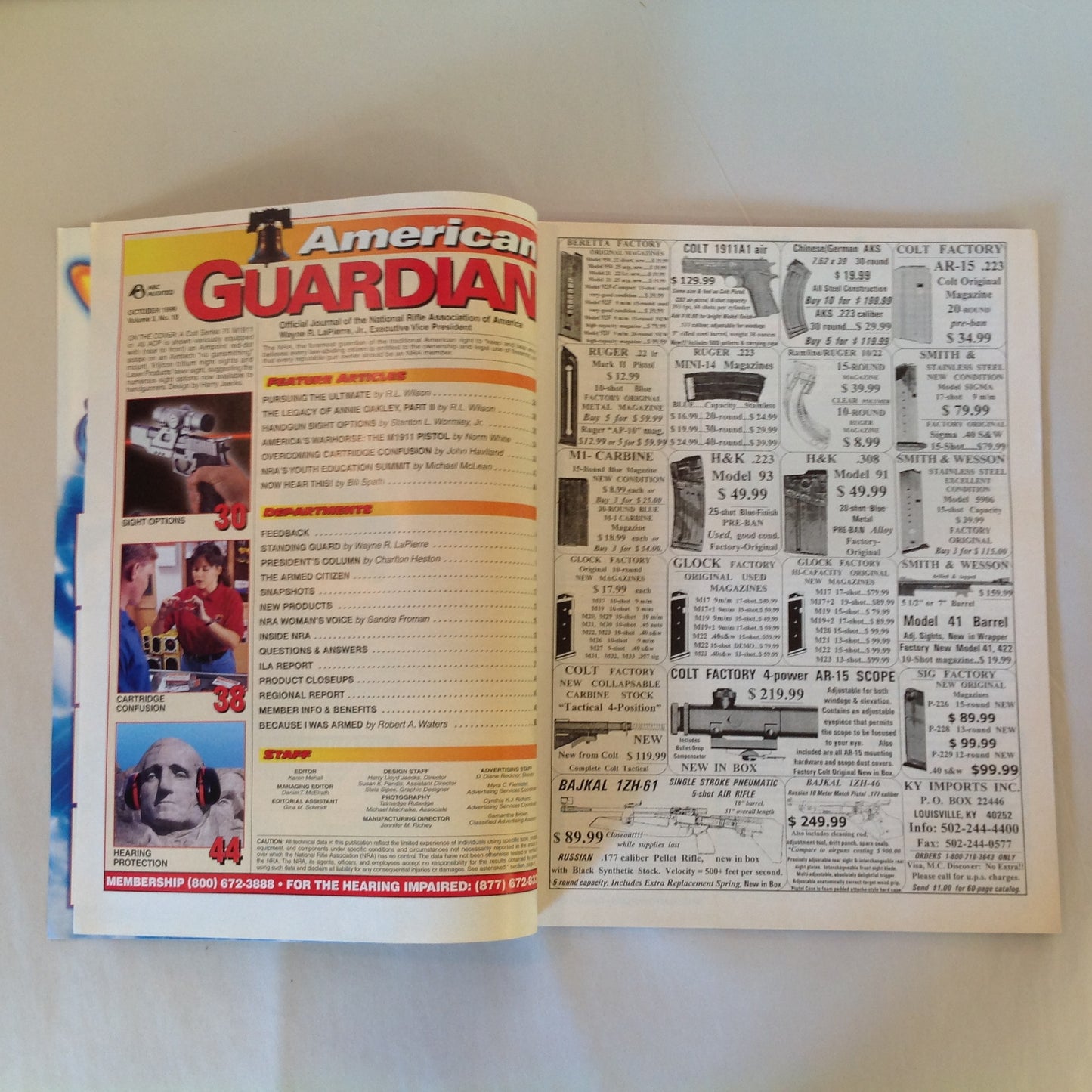 Vintage Oct 1999 American Guardian Magazine NRA Journal Handgun Sight Options America's Warhorse M1911 Hearing Protection