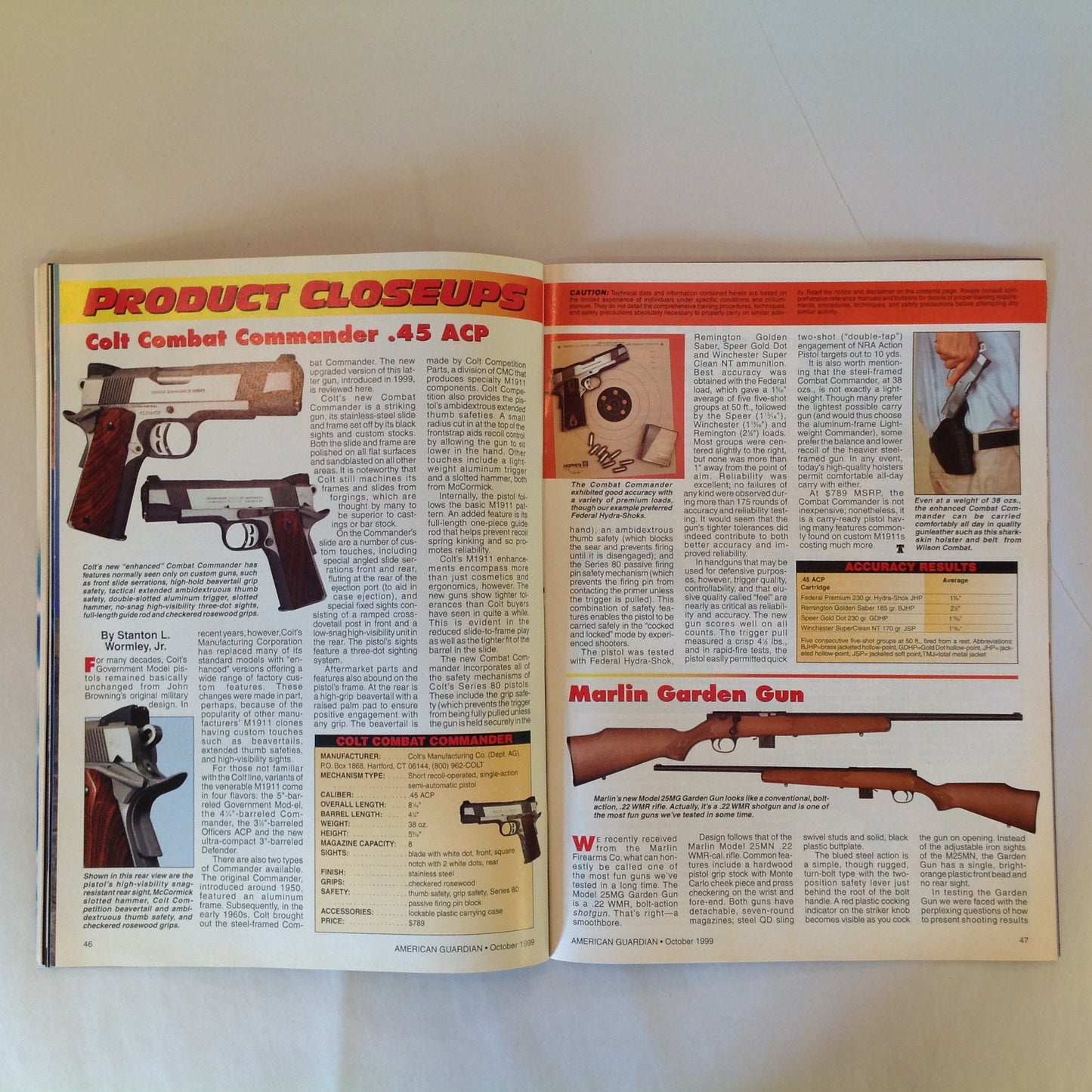 Vintage Oct 1999 American Guardian Magazine NRA Journal Handgun Sight Options America's Warhorse M1911 Hearing Protection
