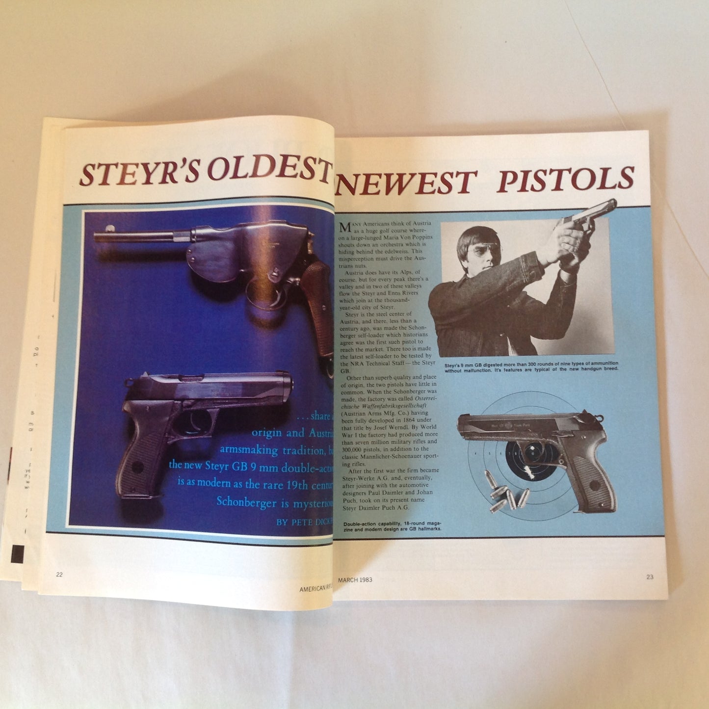 Vintage Mar 1983 American Rifleman Magazine Automatics From Steyr Firearms Plating Kimber .22 Hornet
