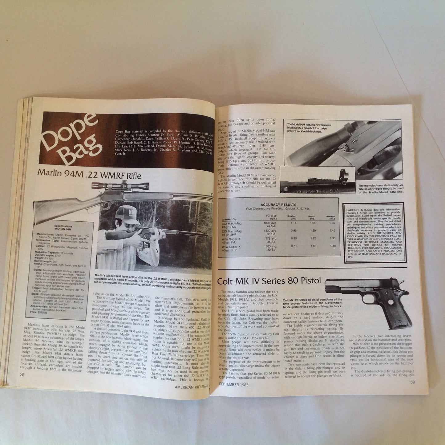 Vintage Sep 1983 American Rifleman Magazine New Colt Series 80 Pistol Remington 3 Millionth 1100 Buckshot Ruining Goose Hunting