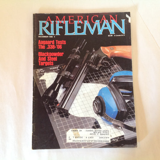 Vintage Dec 1986 American Rifleman Magazine Aagaard Tests the .338-'06 Blackpowder and Steel Targets