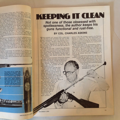 Vintage Dec 1986 American Rifleman Magazine Aagaard Tests the .338-'06 Blackpowder and Steel Targets