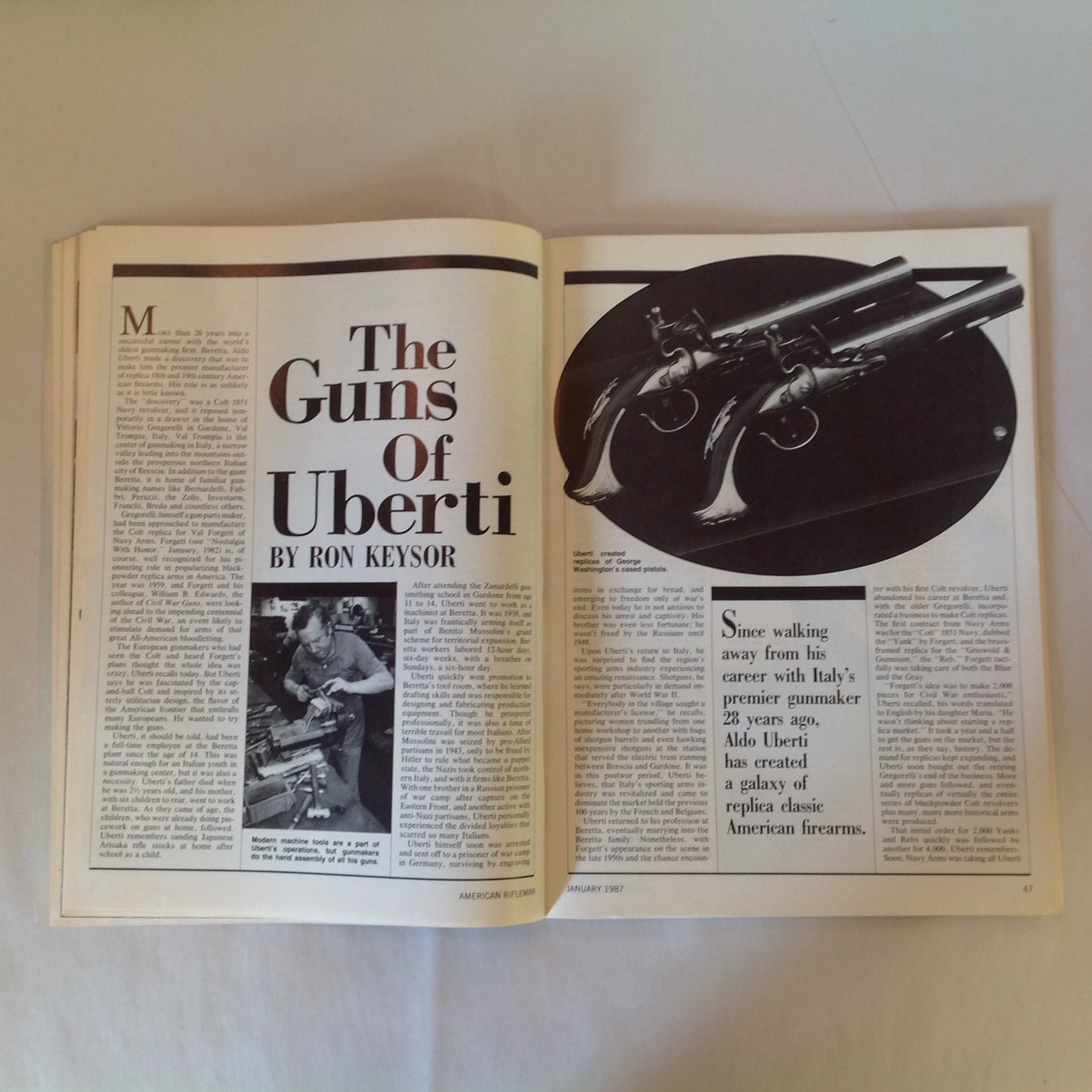 Vintage Jan 1987 American Rifleman Magazine Guns of Aldo Uberti Old Wingshooter Wisdom S&W's New Model 422