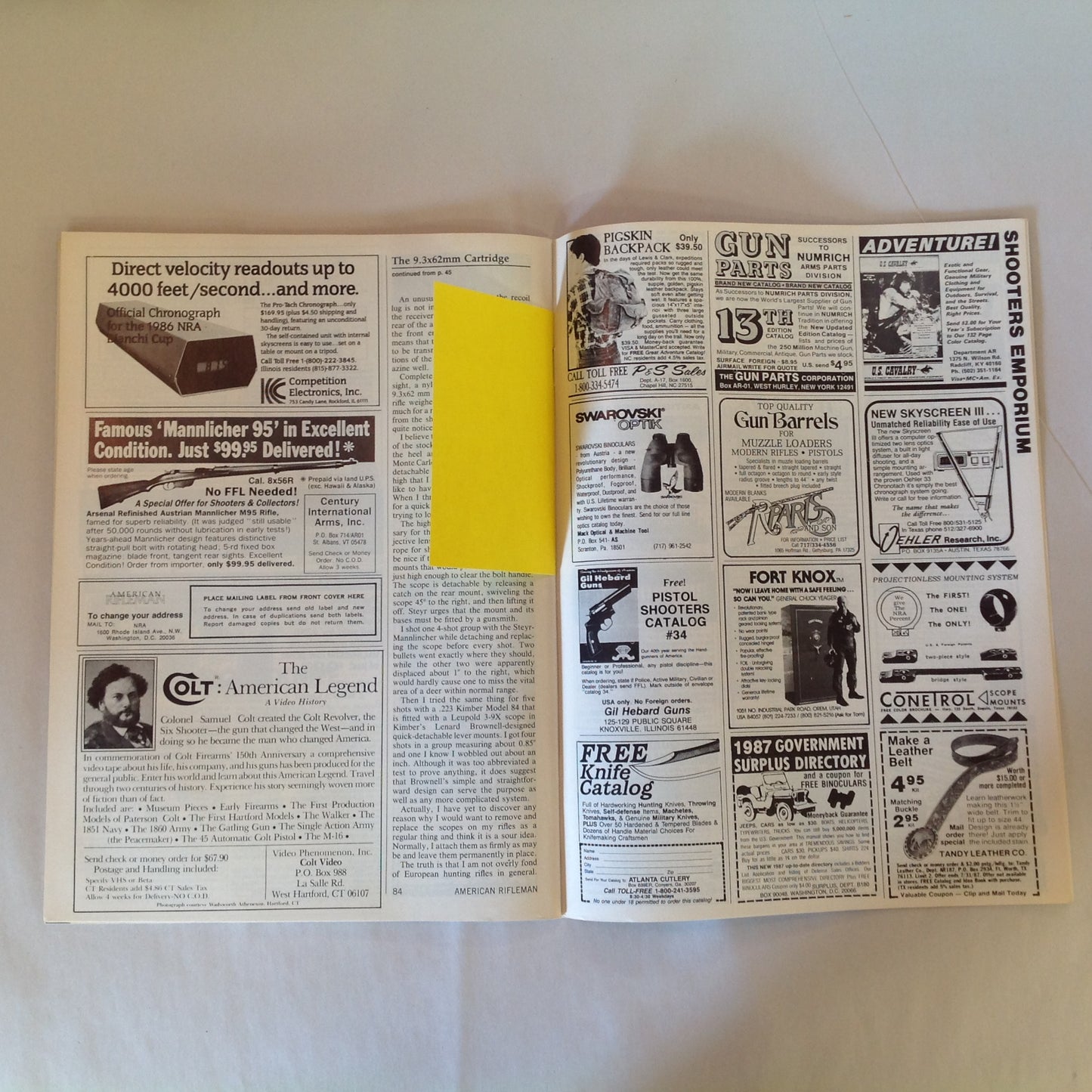 Vintage Jan 1987 American Rifleman Magazine Guns of Aldo Uberti Old Wingshooter Wisdom S&W's New Model 422