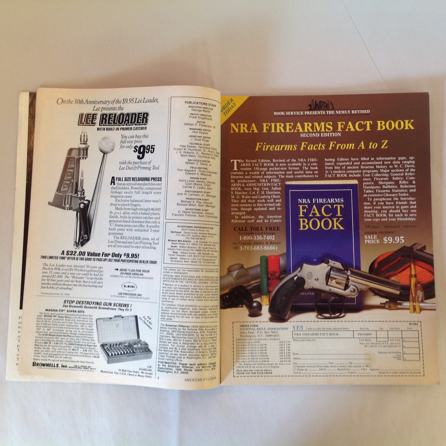 Vintage Dec 1988 American Rifleman Magazine Benelli Montefeltro Super 90 Firearms Laws Made in Japan Guns & Election Ruger's P-85