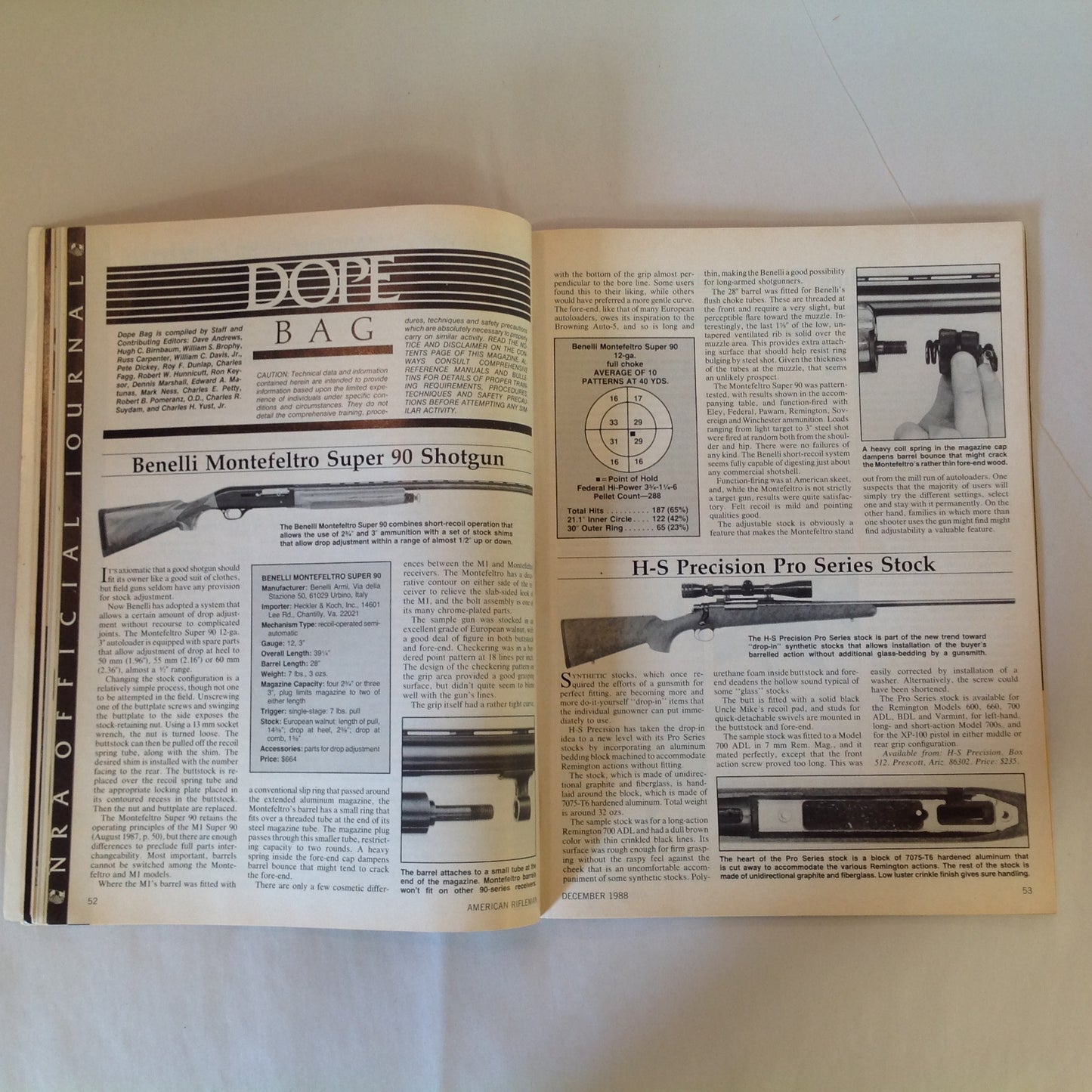 Vintage Dec 1988 American Rifleman Magazine Benelli Montefeltro Super 90 Firearms Laws Made in Japan Guns & Election Ruger's P-85
